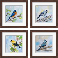 Framed 'Birds on Blue 4 Piece Framed Art Print Set' border=