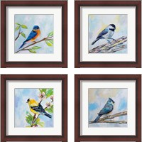 Framed Birds on Blue 4 Piece Framed Art Print Set