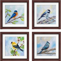 Framed 'Birds on Blue 4 Piece Framed Art Print Set' border=