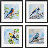 Framed Birds on Blue 4 Piece Framed Art Print Set