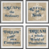 Framed Burlap World Map 4 Piece Framed Art Print Set