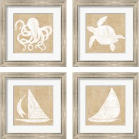 Framed 'Driftwood Coast White Burlap 4 Piece Framed Art Print Set' border=