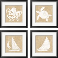 Framed Driftwood Coast White Burlap 4 Piece Framed Art Print Set