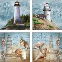 Framed 'Lighthouse 4 Piece Art Print Set' border=