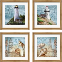 Framed 'Lighthouse 4 Piece Framed Art Print Set' border=