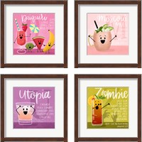 Framed 'Cartoon Cocktails 4 Piece Framed Art Print Set' border=