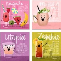 Framed Cartoon Cocktails 4 Piece Art Print Set