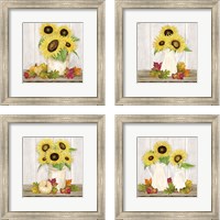 Framed 'Fall Sunflowers 4 Piece Framed Art Print Set' border=