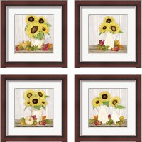 Framed 'Fall Sunflowers 4 Piece Framed Art Print Set' border=