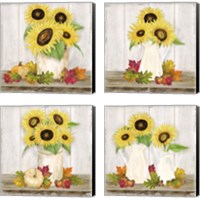 Framed 'Fall Sunflowers 4 Piece Canvas Print Set' border=