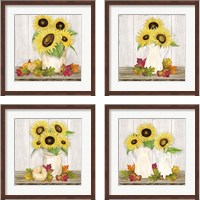 Framed 'Fall Sunflowers 4 Piece Framed Art Print Set' border=