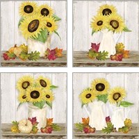 Framed 'Fall Sunflowers 4 Piece Art Print Set' border=