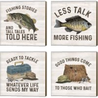 Framed 'Less Talk More Fishing 4 Piece Canvas Print Set' border=