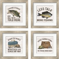 Framed 'Less Talk More Fishing 4 Piece Framed Art Print Set' border=