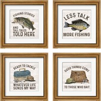 Framed 'Less Talk More Fishing 4 Piece Framed Art Print Set' border=