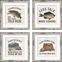 Framed 'Less Talk More Fishing 4 Piece Framed Art Print Set' border=