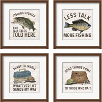 Framed 'Less Talk More Fishing 4 Piece Framed Art Print Set' border=