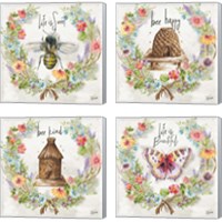 Framed 'Butterfly and Herb Blossom Wreath 4 Piece Canvas Print Set' border=