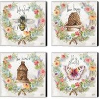 Framed Butterfly and Herb Blossom Wreath 4 Piece Canvas Print Set