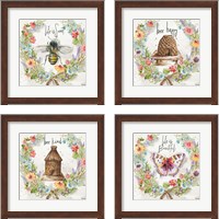 Framed 'Butterfly and Herb Blossom Wreath 4 Piece Framed Art Print Set' border=