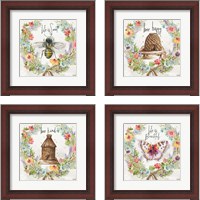 Framed 'Butterfly and Herb Blossom Wreath 4 Piece Framed Art Print Set' border=