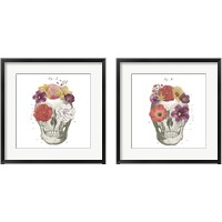 Framed 'Floral Skull 2 Piece Framed Art Print Set' border=