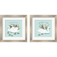 Framed 'Swan Lake Mint 2 Piece Framed Art Print Set' border=