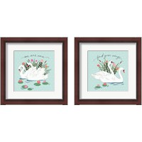 Framed 'Swan Lake Mint 2 Piece Framed Art Print Set' border=