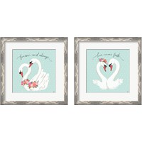 Framed 'Swan Lake Mint 2 Piece Framed Art Print Set' border=