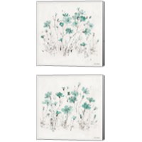 Framed 'Wildflowers Turquoise 2 Piece Canvas Print Set' border=