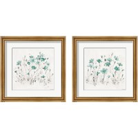 Framed 'Wildflowers Turquoise 2 Piece Framed Art Print Set' border=