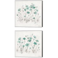 Framed 'Wildflowers Turquoise 2 Piece Canvas Print Set' border=