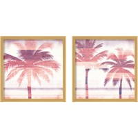 Framed 'Beachscape Palms Pink Purple 2 Piece Framed Art Print Set' border=