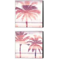 Framed Beachscape Palms Pink Purple 2 Piece Canvas Print Set