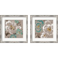 Framed 'Brushed Petals Teal 2 Piece Framed Art Print Set' border=