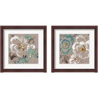 Framed 'Brushed Petals Teal 2 Piece Framed Art Print Set' border=