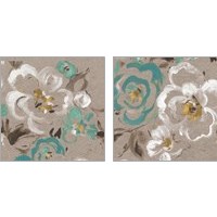 Framed 'Brushed Petals Teal 2 Piece Art Print Set' border=