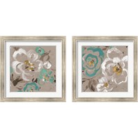 Framed 'Brushed Petals Teal 2 Piece Framed Art Print Set' border=