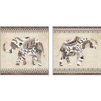 Framed Boho Elephant Neutral 2 Piece Art Print Set