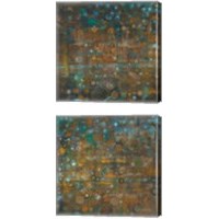 Framed Blue and Bronze Dots 2 Piece Canvas Print Set