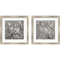 Framed 'White Cherry Blossoms on Grey 2 Piece Framed Art Print Set' border=