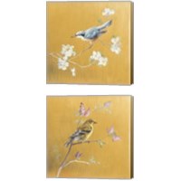 Framed 'Bird on Gold 2 Piece Canvas Print Set' border=