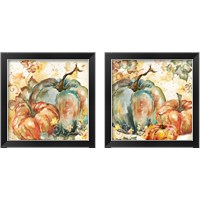 Framed 'Watercolor Harvest Teal and Orange Pumpkins 2 Piece Framed Art Print Set' border=