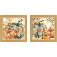 Framed 'Watercolor Harvest Teal and Orange Pumpkins 2 Piece Framed Art Print Set' border=