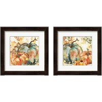 Framed 'Watercolor Harvest Teal and Orange Pumpkins 2 Piece Framed Art Print Set' border=