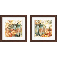 Framed 'Watercolor Harvest Teal and Orange Pumpkins 2 Piece Framed Art Print Set' border=