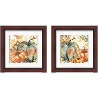 Framed Watercolor Harvest Teal and Orange Pumpkins 2 Piece Framed Art Print Set