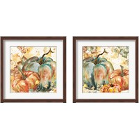 Framed 'Watercolor Harvest Teal and Orange Pumpkins 2 Piece Framed Art Print Set' border=