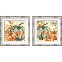 Framed 'Watercolor Harvest Teal and Orange Pumpkins 2 Piece Framed Art Print Set' border=