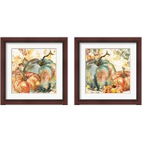 Framed 'Watercolor Harvest Teal and Orange Pumpkins 2 Piece Framed Art Print Set' border=